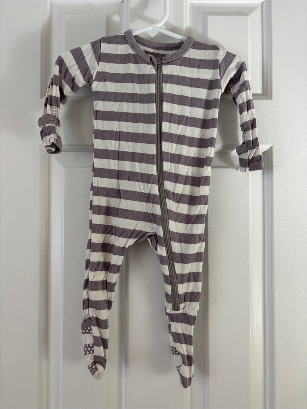 Kic Kee Pants Striped Gray and White Footed Baby One-Piece Zipper Pajama